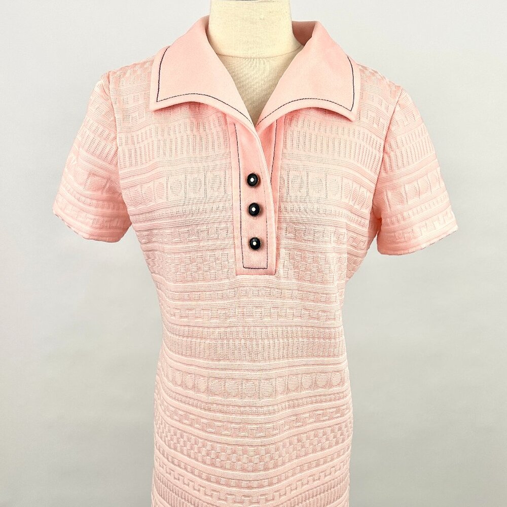 Vintage 1960s Light Pink Textured Dress | Dalton | Pull Over | Size L